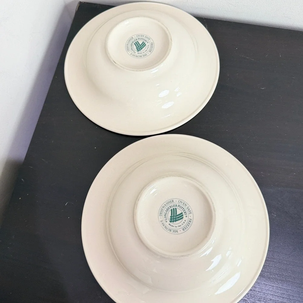 Longaberger Woven Traditions Heritage Green Pasta Soup Bowls Set of 2 9.75
